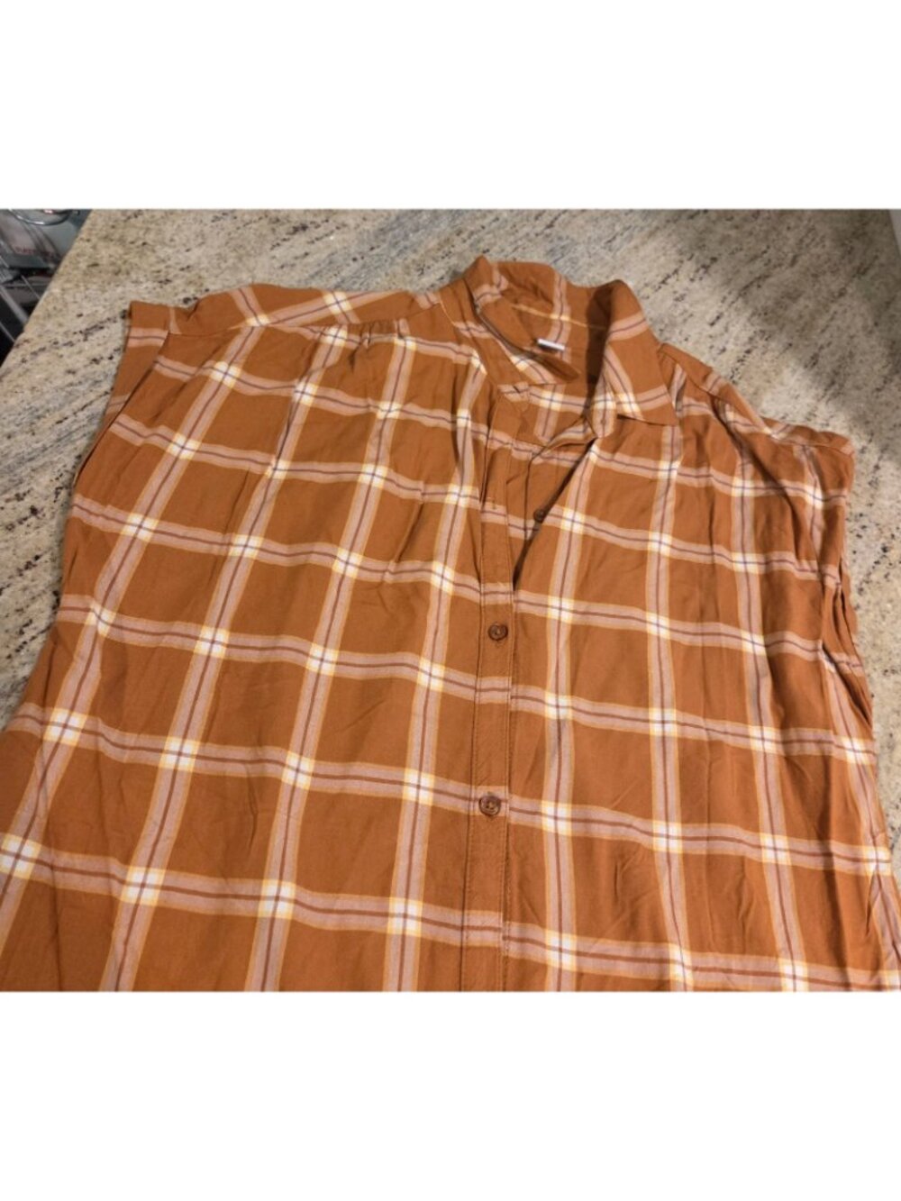 Plaid Shirt Dress OLD NAVY Women's Size M Short Sleeve Yellow Brown Knee Length - Picture 8 of 13